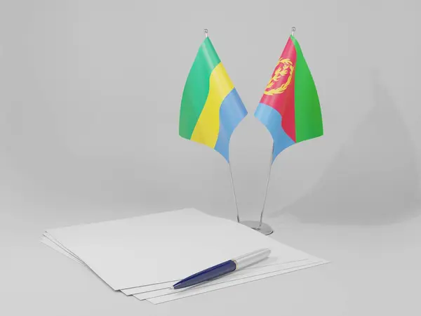 Eritrea Banderas Del Acuerdo Gabón Fondo Blanco Render — Foto de Stock