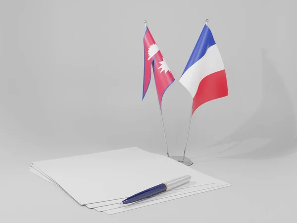 Francia Banderas Del Acuerdo Nepal Fondo Blanco Render — Foto de Stock