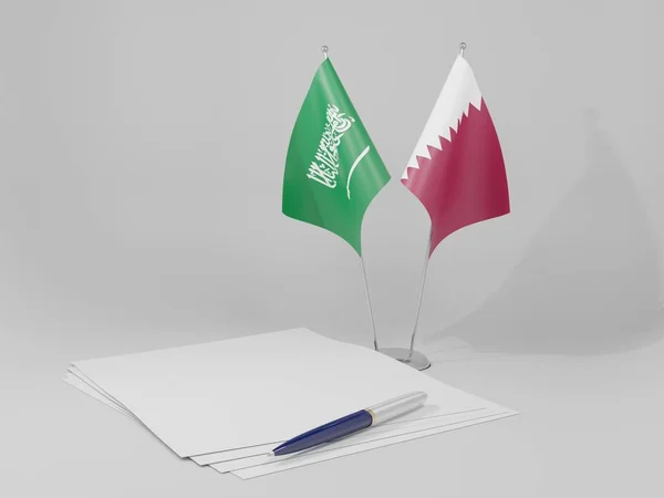 Qatar Drapeaux Accord Arabie Saoudite Fond Blanc Render — Photo
