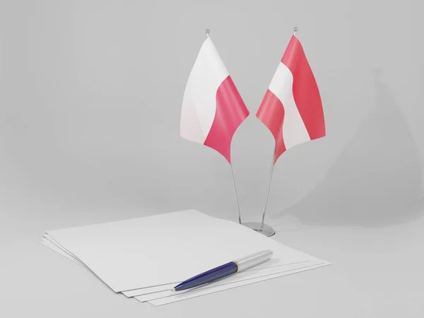 Austria Banderas Del Acuerdo Polonia Fondo Blanco Render —  Fotos de Stock