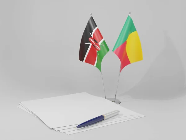 Bandeiras Acordo Benin Kenya Fundo Branco Renderização — Fotografia de Stock
