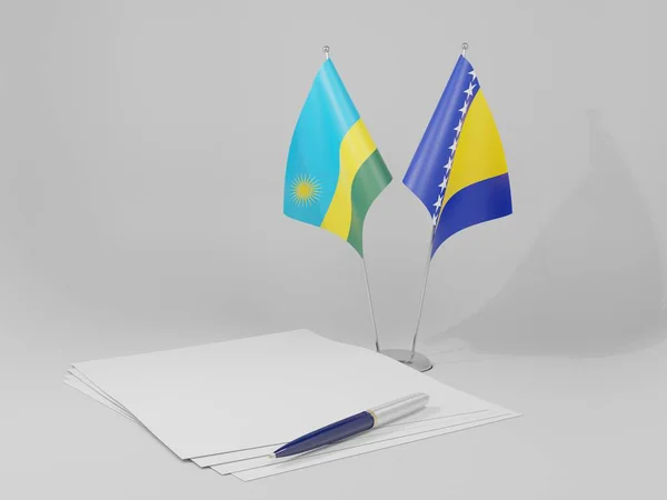 Bosnia Herzegovina Banderas Del Acuerdo Ruanda Fondo Blanco Render — Foto de Stock