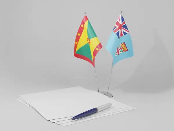 Fiji Grenada Avtal Flaggor Vit Bakgrund Render — Stockfoto