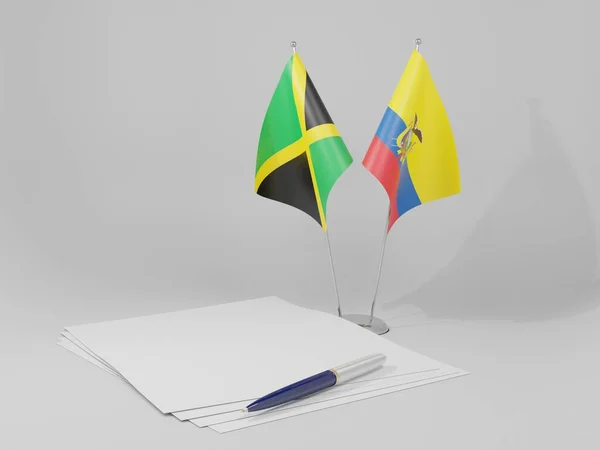 Equador Jamaica Acordo Bandeiras Fundo Branco Render — Fotografia de Stock