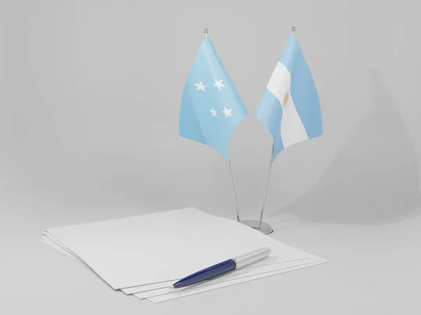 Argentina Micronesia Agreement Flags White Background Render — Stock Photo, Image