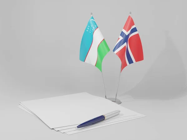 Norvégia Üzbegisztán Megállapodás Zászlók Fehér Háttér Render — Stock Fotó