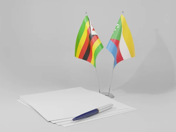 Comoros Zimbabwe Agreement Flags White Background Render — Stock Photo, Image