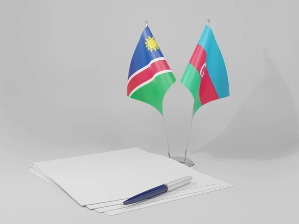 Azerbaiyán Banderas Del Acuerdo Namibia Fondo Blanco Render — Foto de Stock