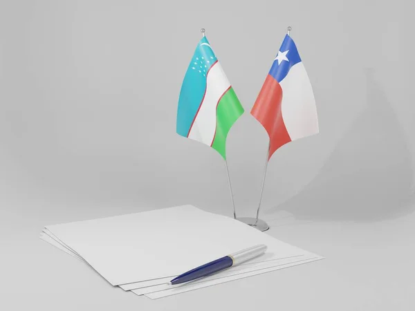 Chile Acordo Uzbequistão Bandeiras Fundo Branco Render — Fotografia de Stock