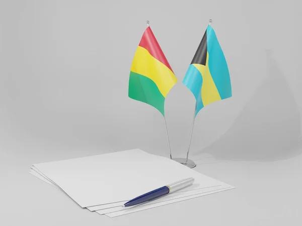 Bahamas Bandeiras Acordo Guiné Fundo Branco Render — Fotografia de Stock