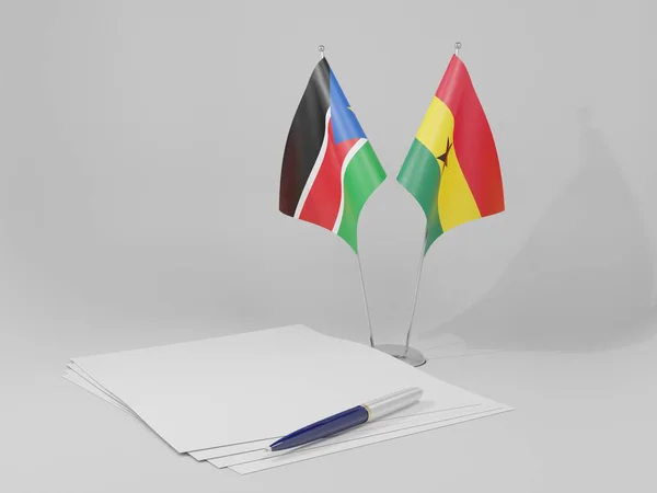 Overeenkomst Tussen Ghana Zuid Sudan Vlaggen Witte Achtergrond Render — Stockfoto