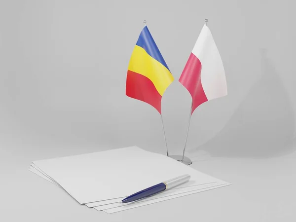 Pologne Drapeaux Accord Roumanie Fond Blanc Render — Photo