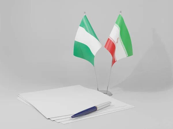 Iran Nigeria Overeenkomst Vlaggen Witte Achtergrond Render — Stockfoto