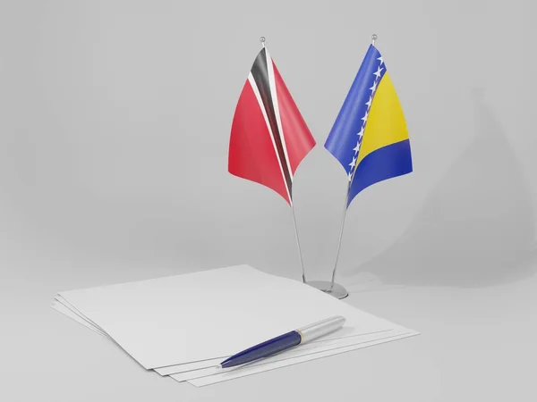 Βοσνία Ερζεγοβίνη Συμφωνία Τρινιντάντ Και Τομπάγκο Σημαίες Λευκό Φόντο Render — Φωτογραφία Αρχείου