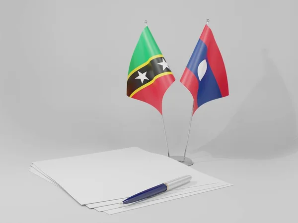 Λάος Άγιος Χριστόφορος Και Νέβις Σημαίες Συμφωνία Λευκό Φόντο Render — Φωτογραφία Αρχείου