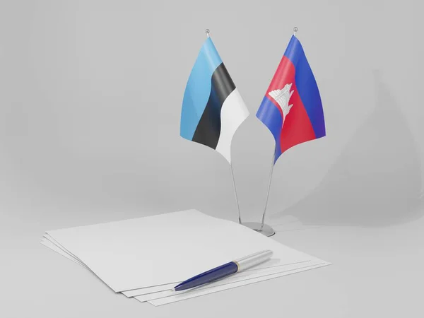 Cambodia Estonia Agreement Flags White Background Render — Stock Photo, Image
