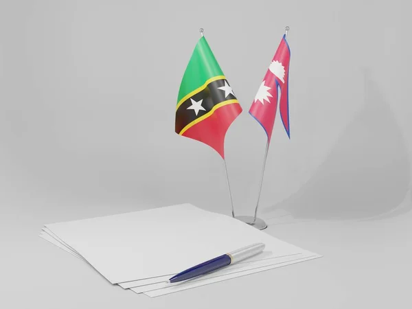 Nepal Saint Kitts Nevis Overeenkomst Vlaggen Witte Achtergrond Render — Stockfoto