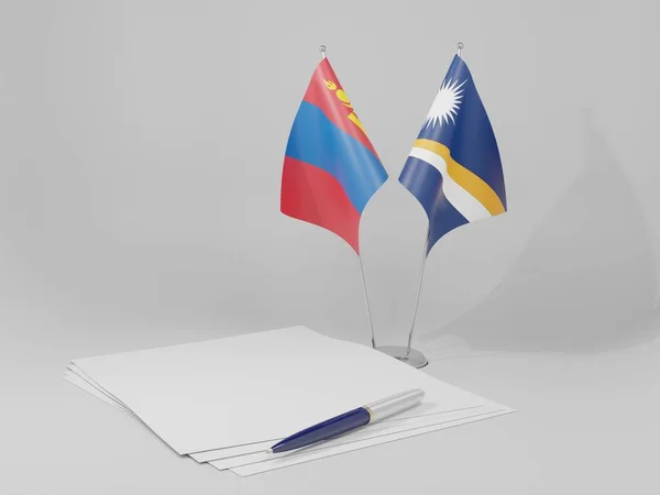 Islas Marshall Banderas Del Acuerdo Mongolia Fondo Blanco Render —  Fotos de Stock