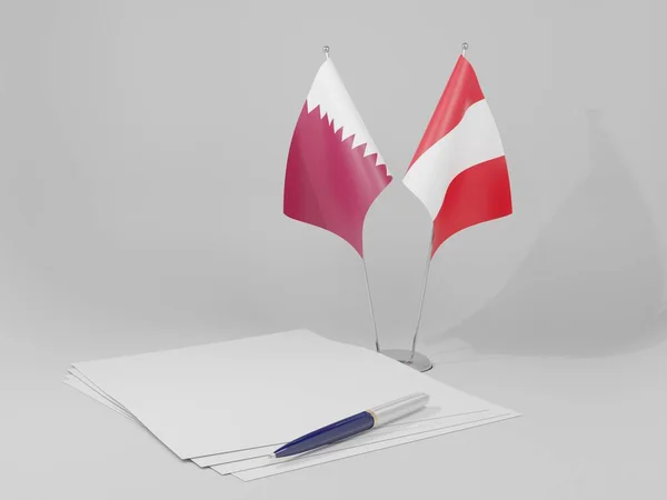 Pérou Drapeaux Accord Qatar Fond Blanc Render — Photo