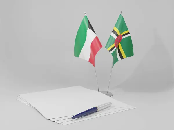 Dominica Κουβέιτ Σημαίες Συμφωνία Λευκό Φόντο Render — Φωτογραφία Αρχείου