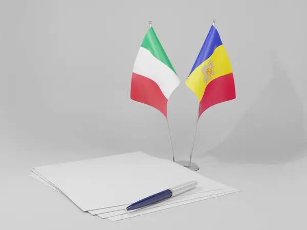 Andorra Itália Acordo Bandeiras Fundo Branco Render — Fotografia de Stock