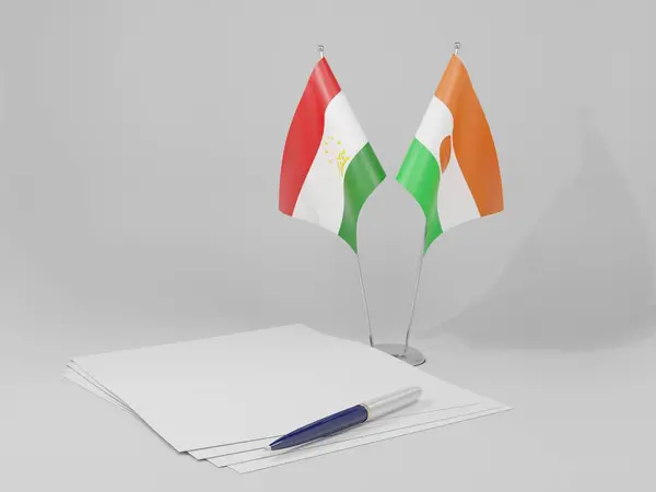 Niger Tadschikistan Abkommen Flaggen Weißer Hintergrund Render — Stockfoto