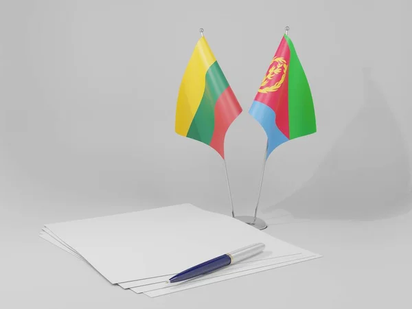 Ερυθραία Λιθουανία Συμφωνία Σημαίες Λευκό Φόντο Render — Φωτογραφία Αρχείου