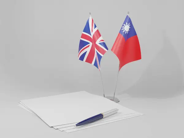 Tchaj Wan Velká Británie Agreement Flags White Background Render — Stock fotografie