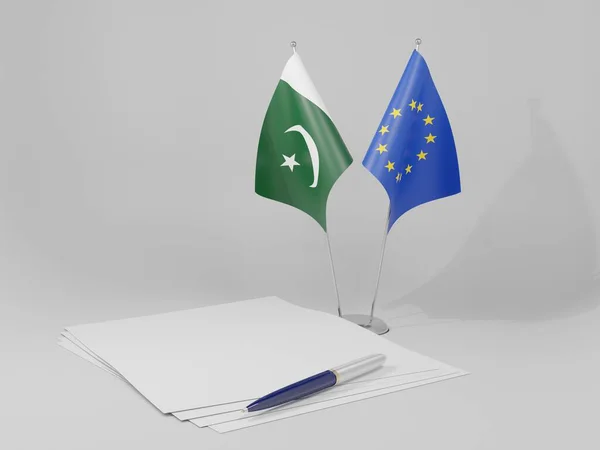 Σημαίες Ευρωπαϊκής Ένωσης Πακιστάν Λευκό Φόντο Render — Φωτογραφία Αρχείου