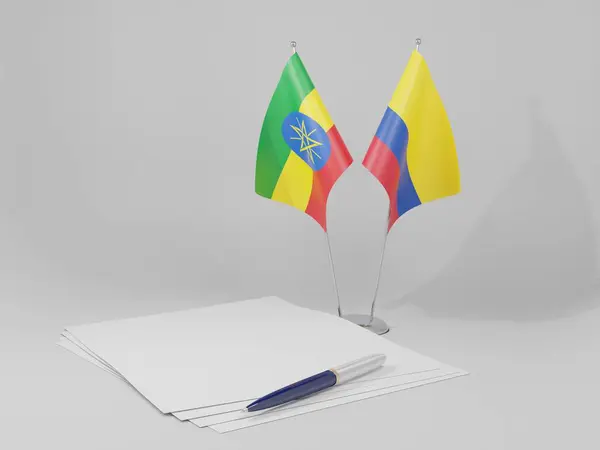 Colombie Drapeaux Accord Éthiopie Fond Blanc Render — Photo