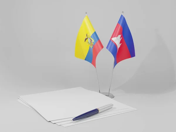 Cambodia Ecuador Agreement Flags White Background Render — Stock Photo, Image