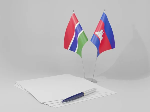 Camboja Bandeiras Acordo Gâmbia Fundo Branco Render — Fotografia de Stock
