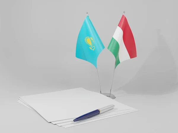 Hungary Kazakhstan Agreement Flags White Background Render — стокове фото