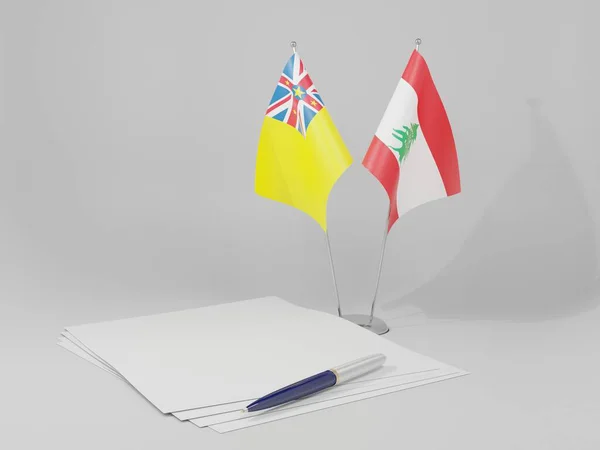 Λίβανος Niue Agreement Flags Λευκό Φόντο Render — Φωτογραφία Αρχείου