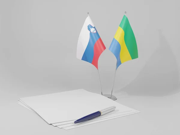Gabon Slovinsko Dohody Vlajky Bílé Pozadí Vykreslení — Stock fotografie
