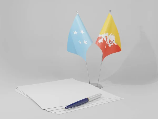 Μπουτάν Σημαίες Της Συμφωνίας Μικρονησίας Λευκό Φόντο Render — Φωτογραφία Αρχείου