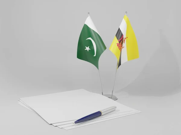 Brunei Пакистанська Угода Flags White Background Render — стокове фото