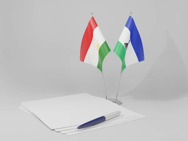 Lesotho Tadschikistan Abkommen Flaggen Weißer Hintergrund Render — Stockfoto