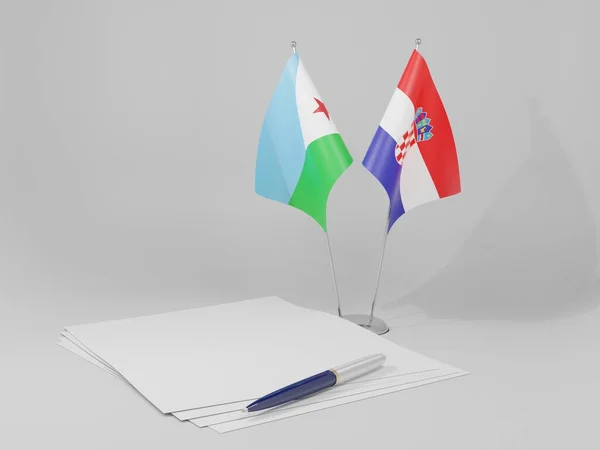 Croácia Acordos Jibuti Bandeiras Fundo Branco Render — Fotografia de Stock