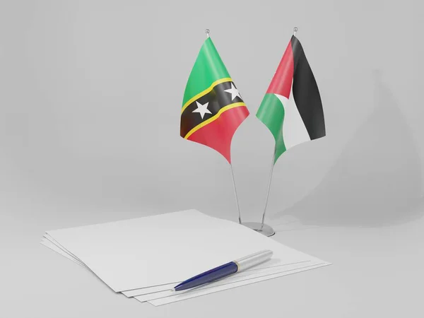 Jordanien Flaggor Enligt Saint Kitts Och Nevis Avtalet Vit Bakgrund — Stockfoto