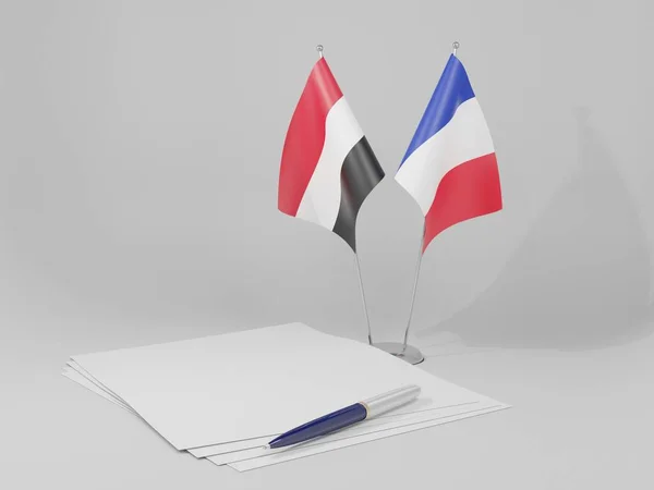 フランス イエメン契約フラグ 白の背景 3Dレンダリング — ストック写真
