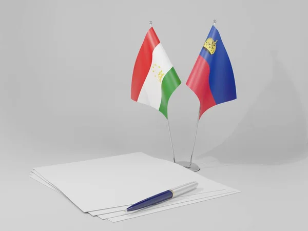 Liechtenstein Tadschikistan Abkommen Flaggen Weißer Hintergrund Render — Stockfoto