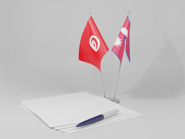 Nepal Tunisia Agreement Flags White Background Render — Stock Photo, Image