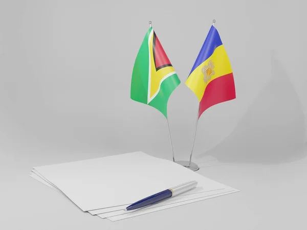 Andorra Acordos Guiana Bandeiras Fundo Branco Render — Fotografia de Stock