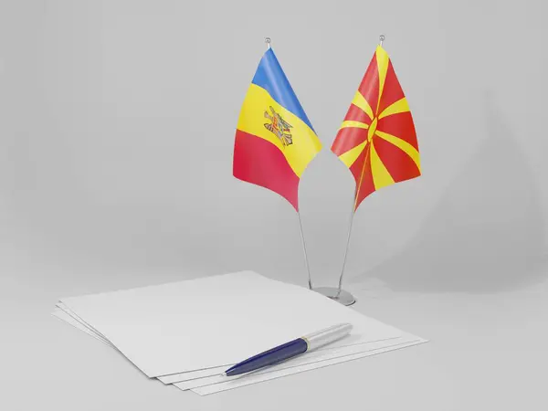 Mazedonien Moldawien Abkommen Flaggen Weißer Hintergrund Render — Stockfoto