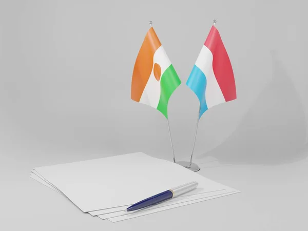 Luxemburg Niger Agreement Flaggor Vit Bakgrund Render — Stockfoto