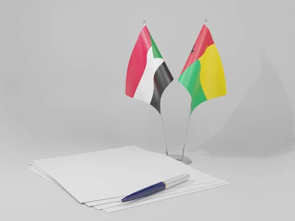 Gwinea Bissau Sudan Flagi Porozumienia Białe Tło Render — Zdjęcie stockowe