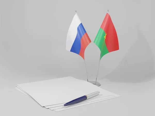 Burkina Faso Bandiere Dell Accordo Russia Sfondo Bianco Render — Foto Stock