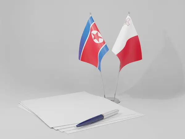 Malta Nordkorea Abkommen Flaggen Weißer Hintergrund Render — Stockfoto