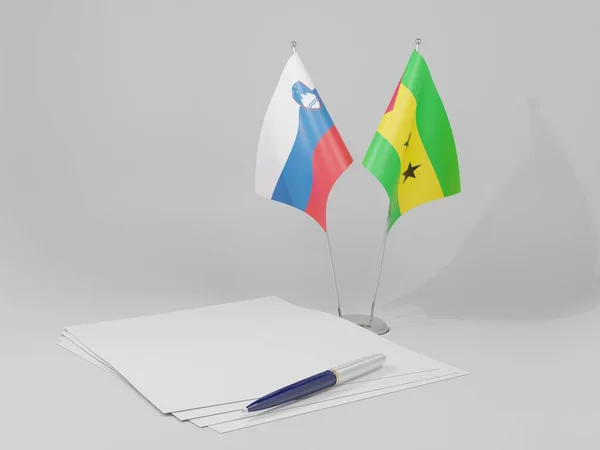 圣多美和普林西比 斯洛文尼亚协定旗帜 白色背景 3D渲染 — 图库照片